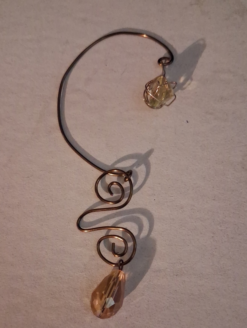 Handcrafted Copper Ear Cuff with Pale Yellow and Champagne Crystal Drops